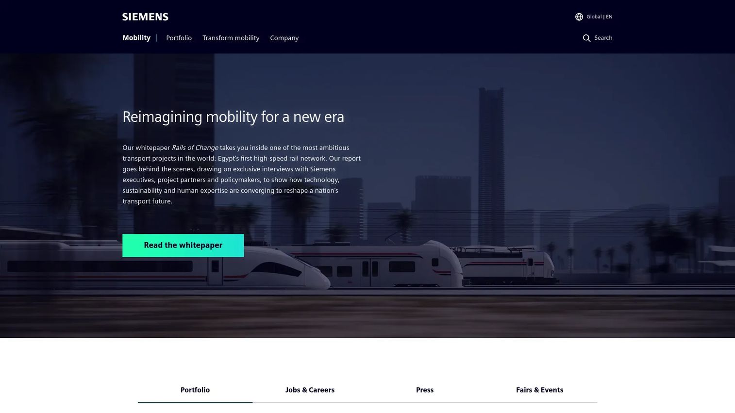 Siemens Mobility software portfolio page for rail operations