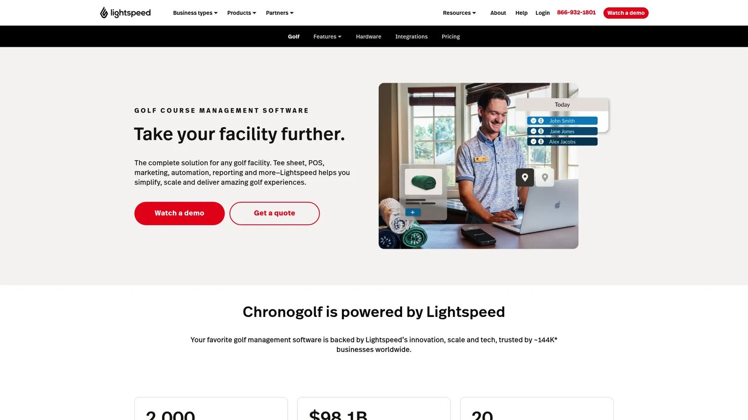 Lightspeed Golf management platform homepage