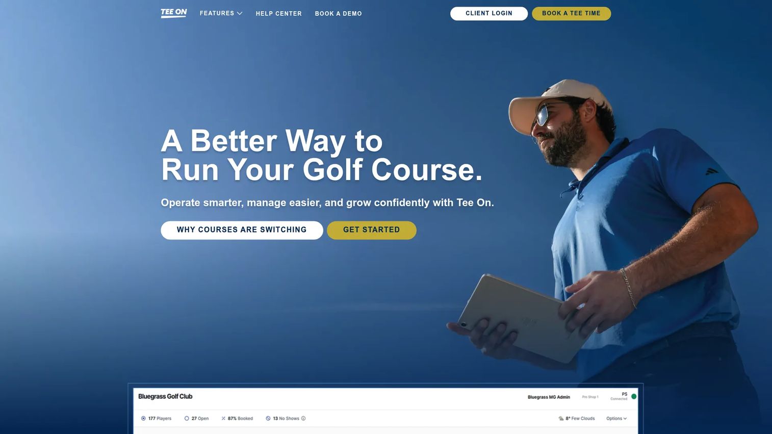 Tee On golf management software homepage