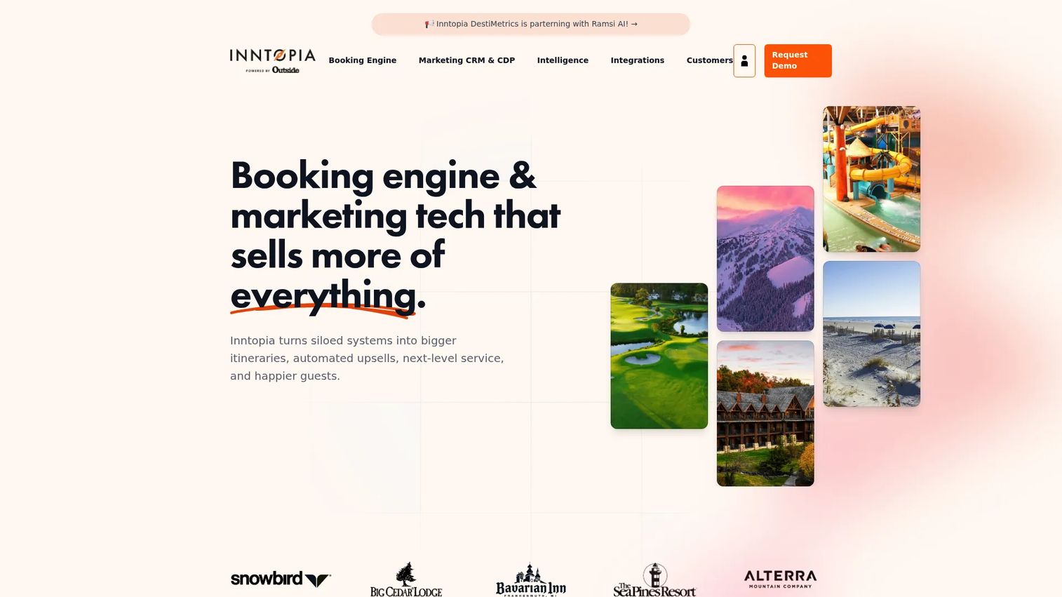 Inntopia booking engine and CRM platform homepage