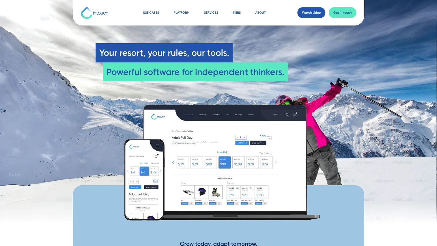Intouch Elevate ski resort management platform homepage