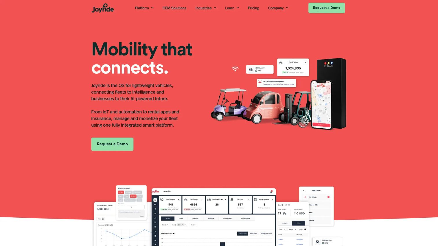Joyride micromobility software homepage