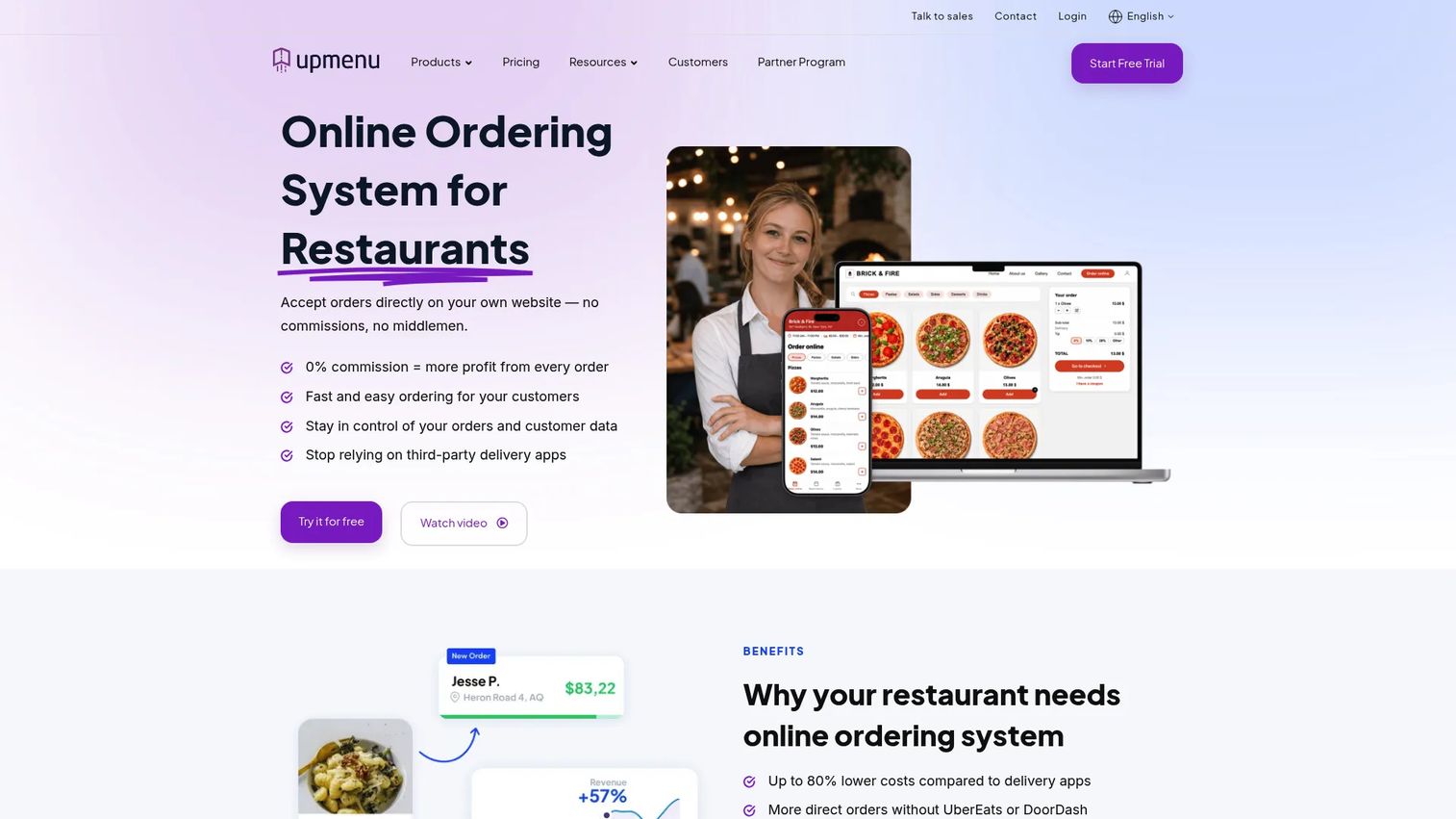UpMenu homepage
