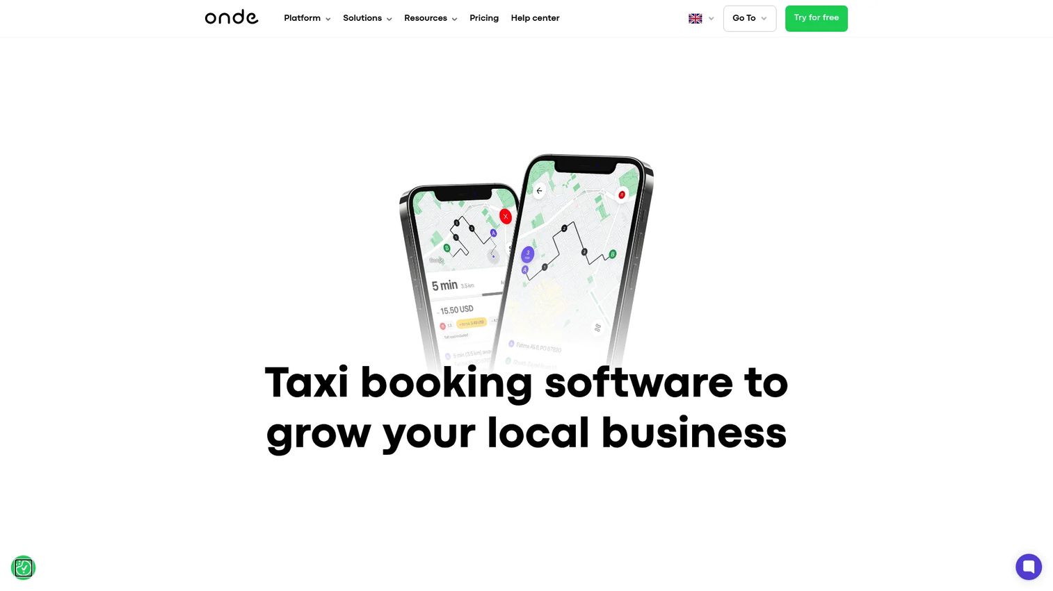 Onde white-label ride-hailing software homepage