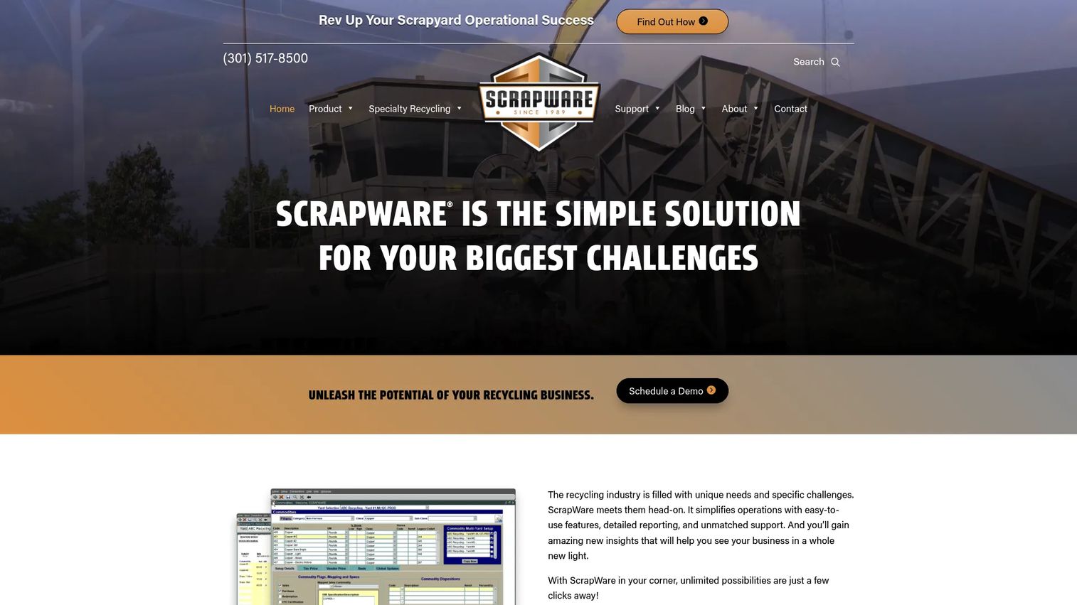 ScrapWare recycling industry software homepage