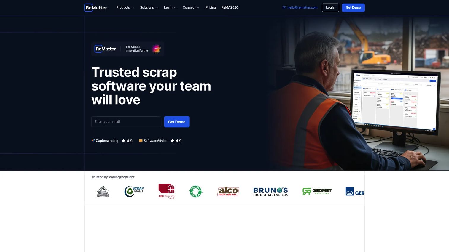 ReMatter scrap and recycling operations software homepage