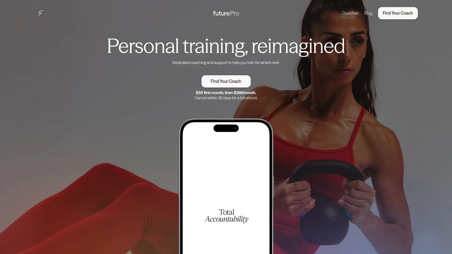 Future personal training app homepage