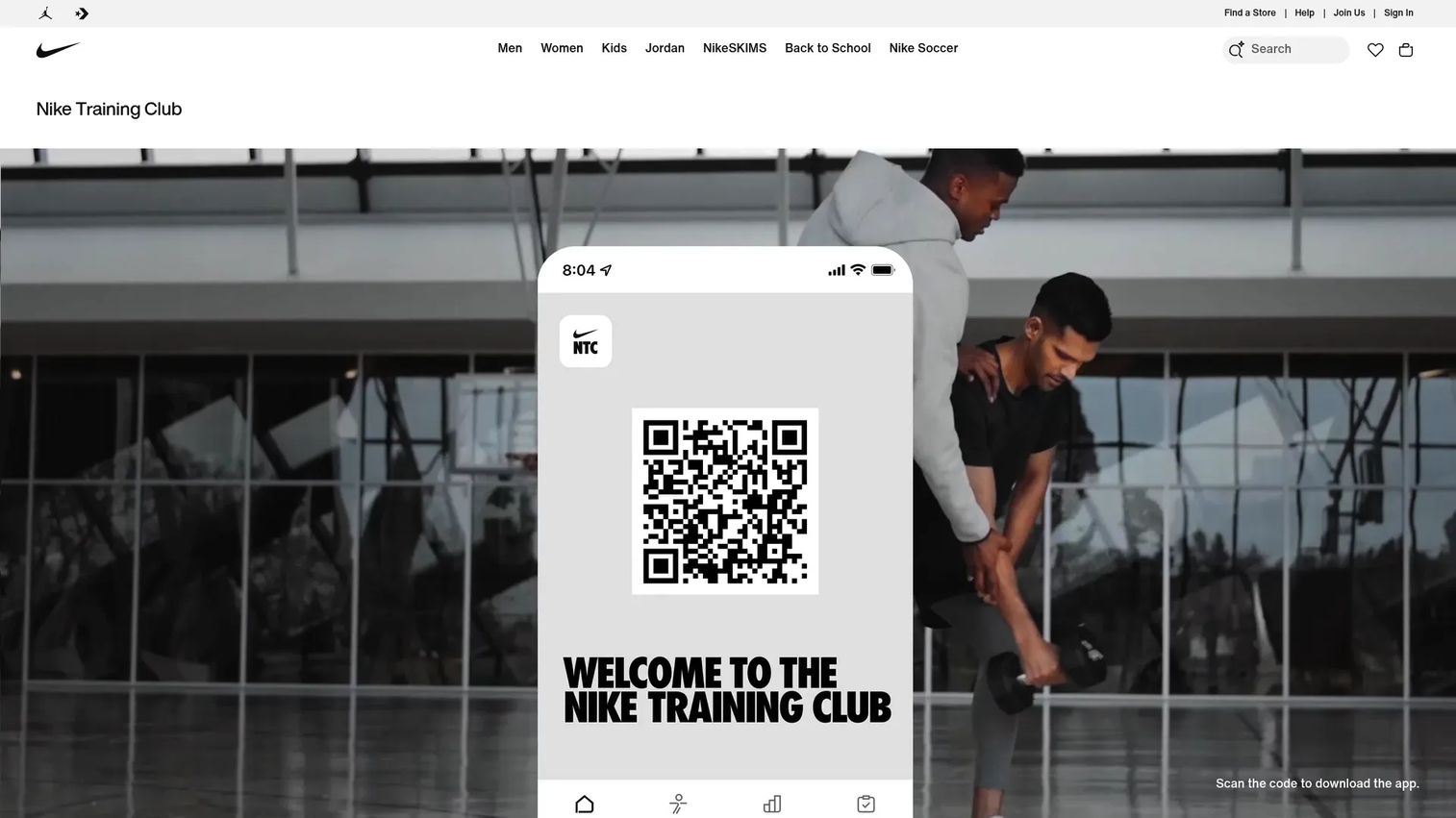 Nike Training Club free workout app homepage