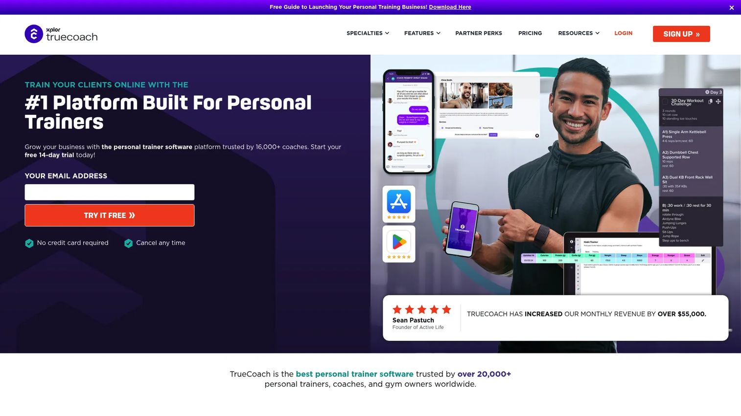 TrueCoach personal training software homepage