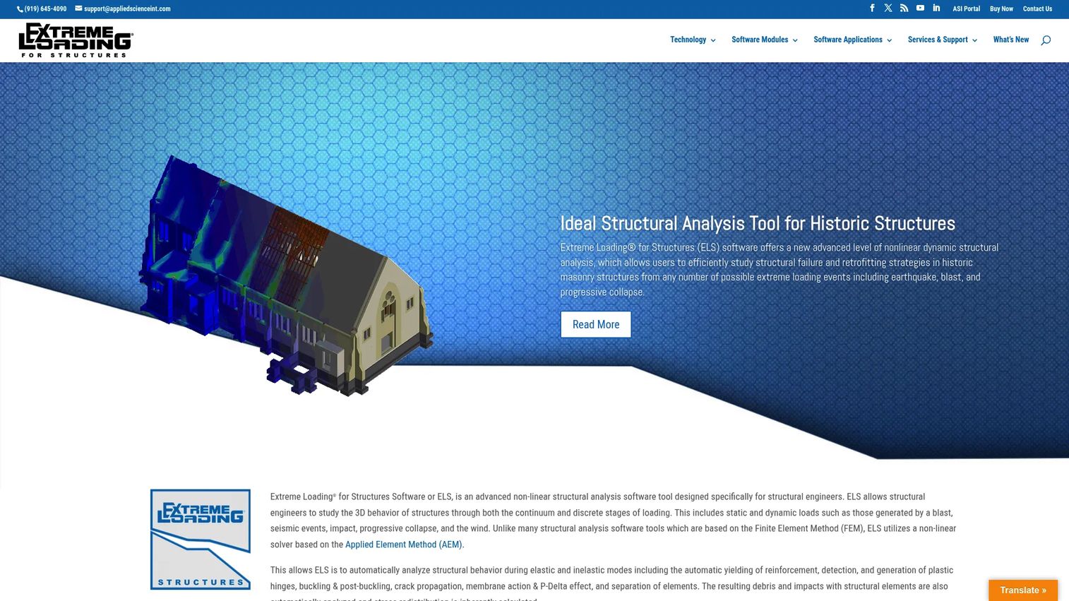 Extreme Loading for Structures software homepage showing structural analysis