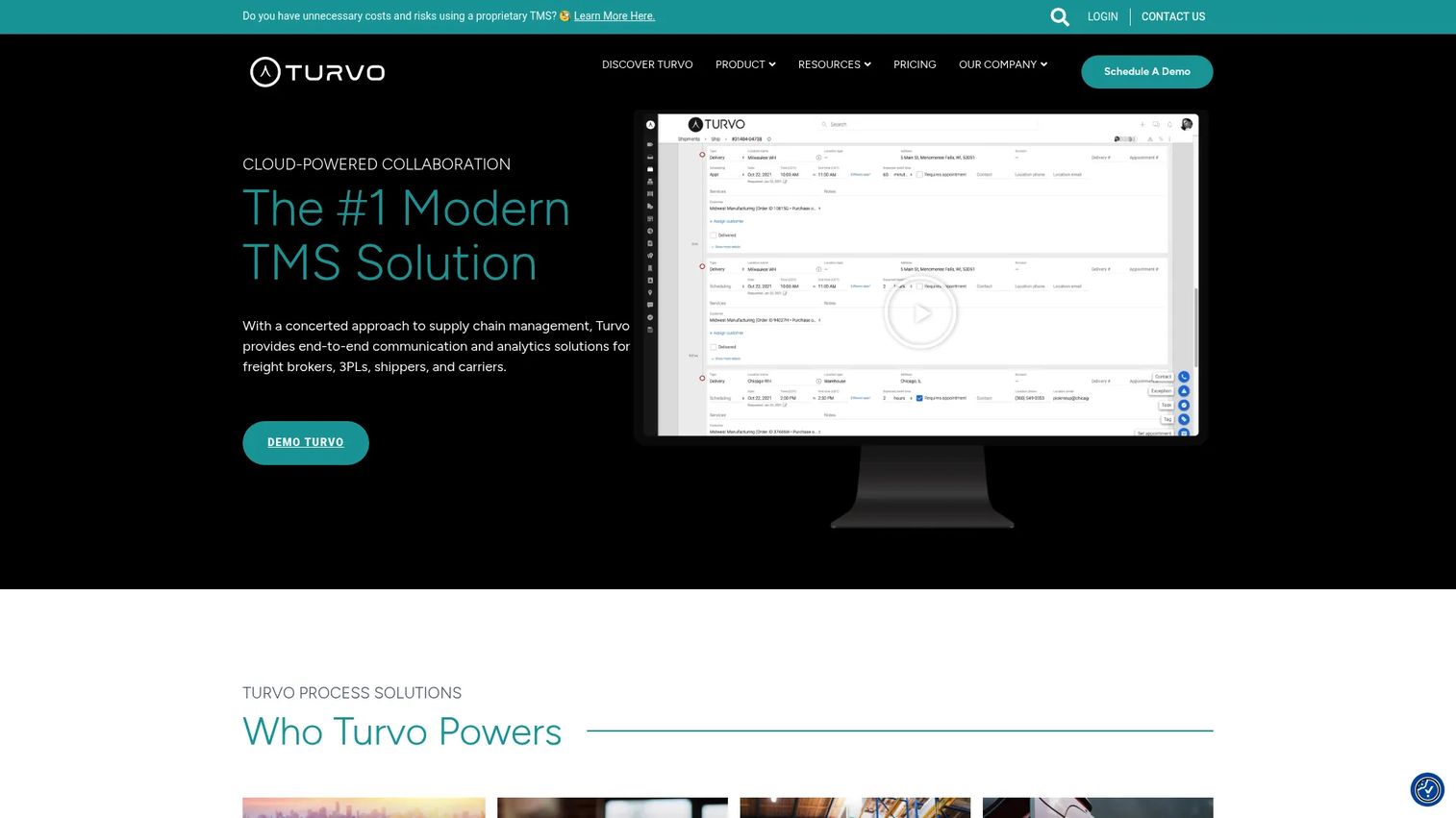 Turvo collaborative logistics platform interface