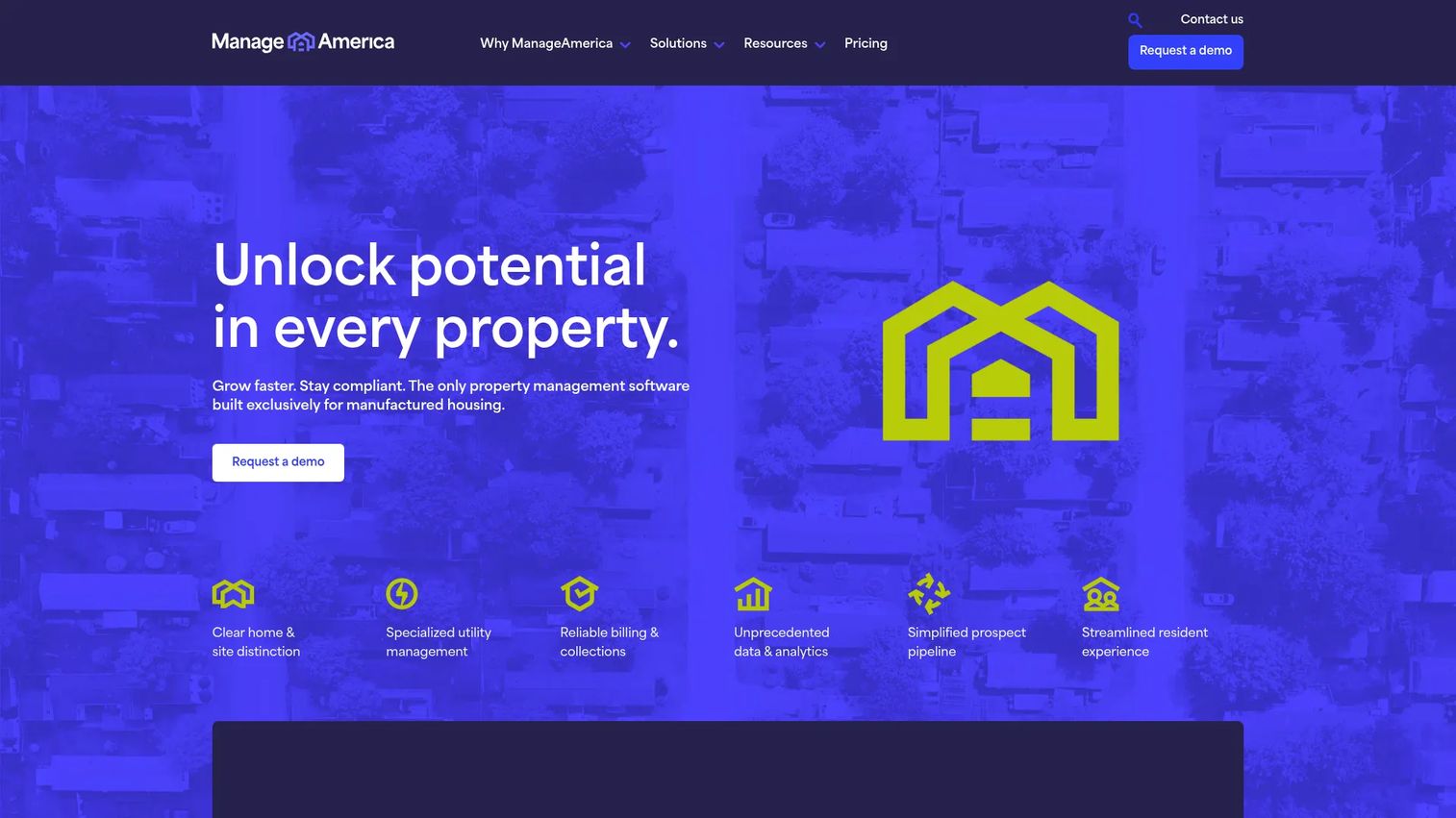 ManageAmerica manufactured housing property management software homepage