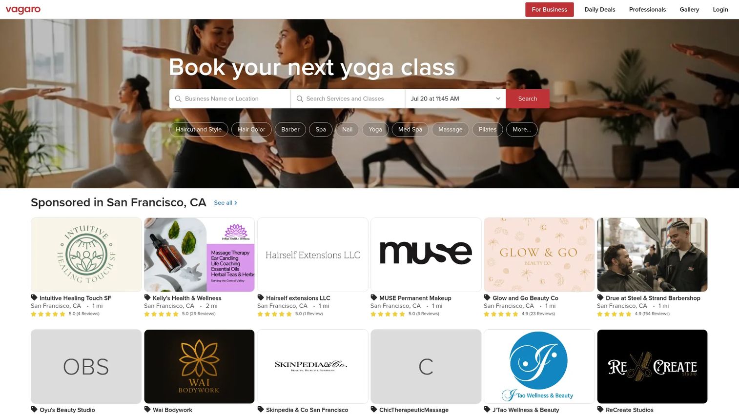 Vagaro salon, spa, and wellness business software homepage