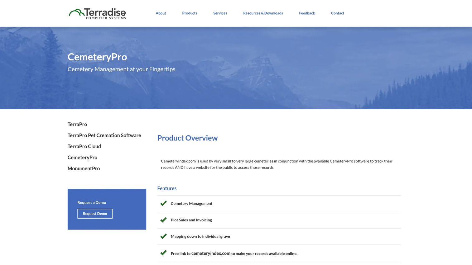 CemeteryPro cemetery management software page
