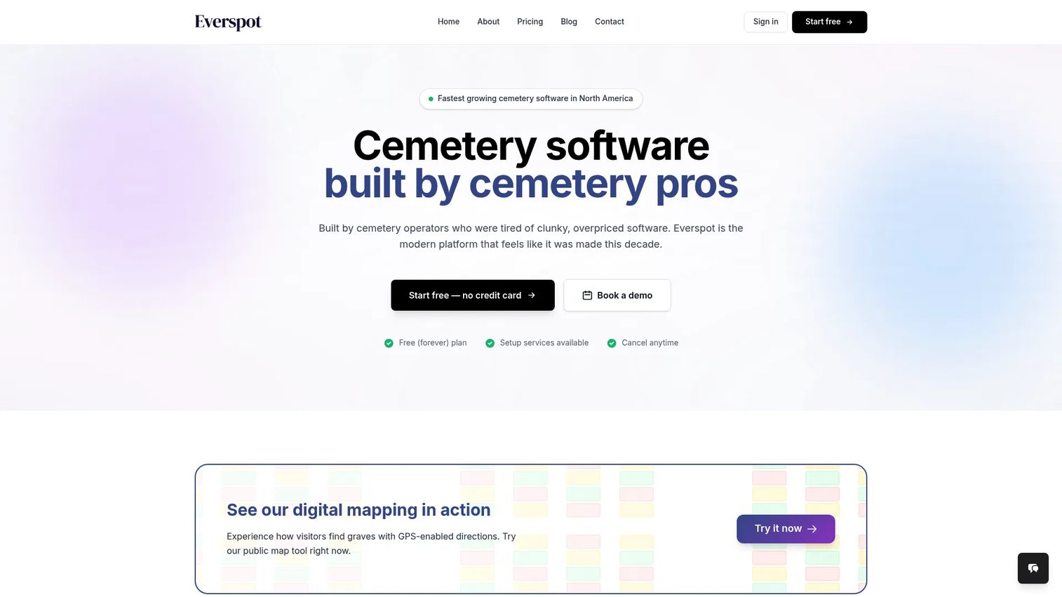 Everspot cemetery software homepage
