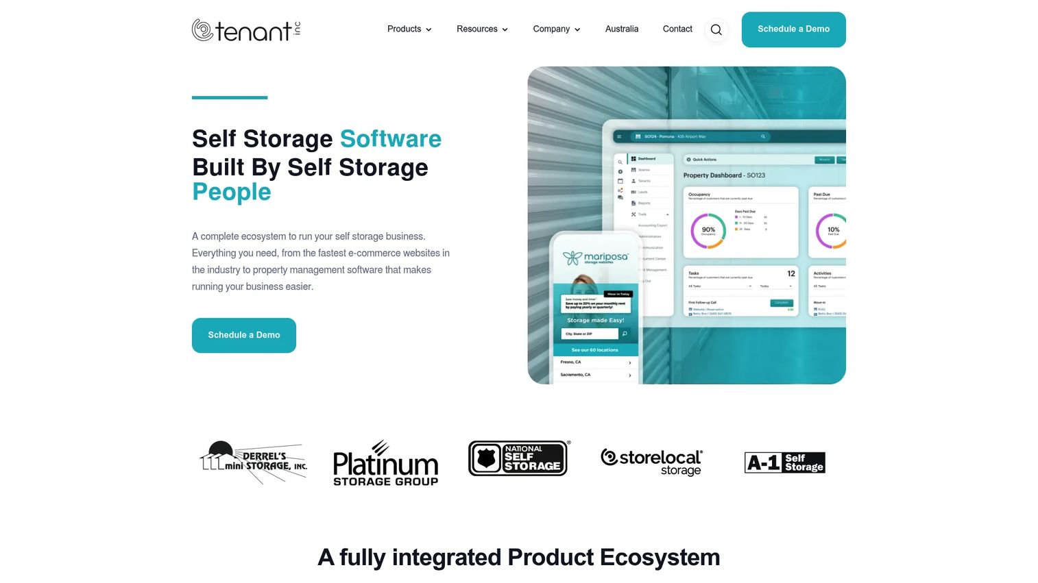 Tenant Inc. self-storage software platform homepage