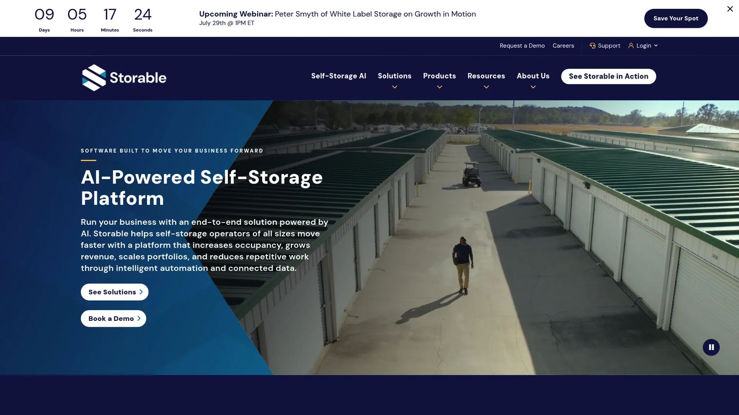 Storable self-storage software homepage
