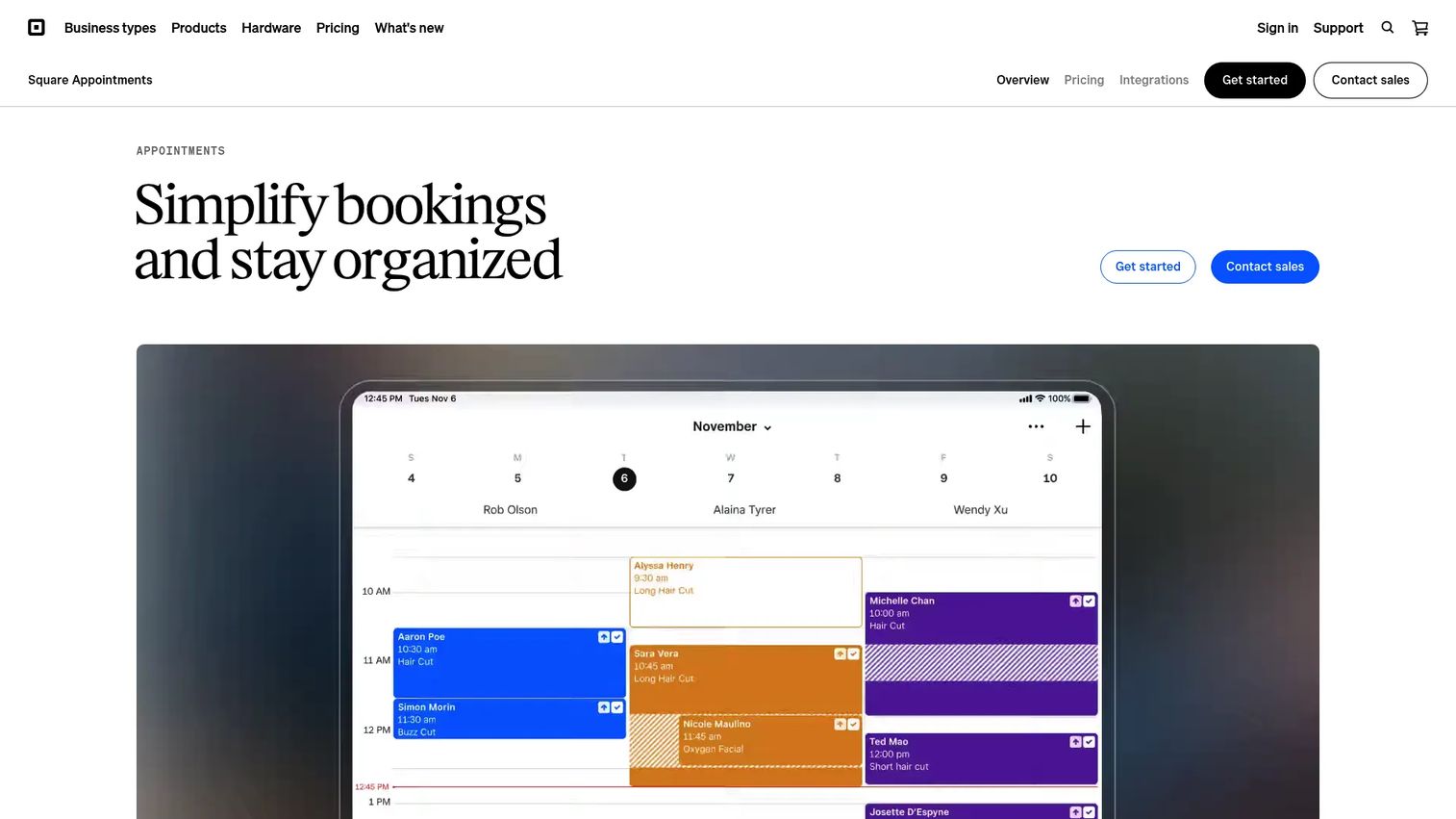 Square Appointments scheduling and payments page
