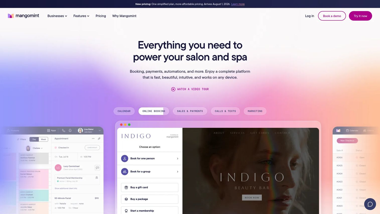 Mangomint salon and spa software homepage
