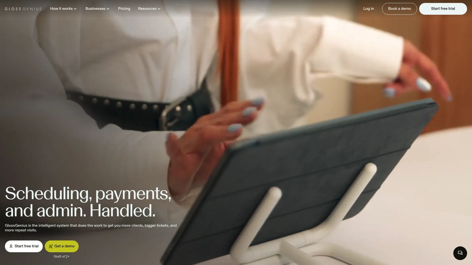 GlossGenius booking and payments software homepage
