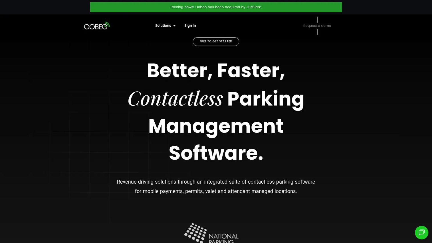 Oobeo valet parking software homepage