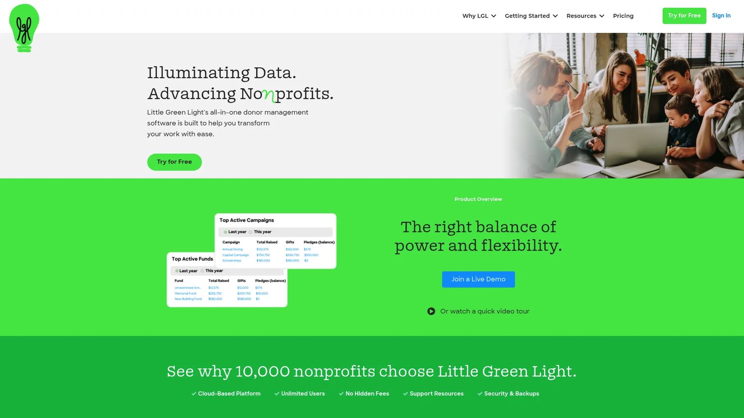 Little Green Light donor and record management software homepage