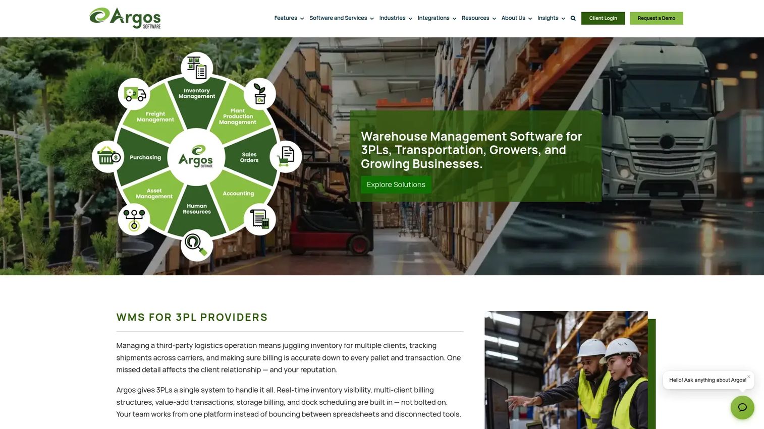 Argos Software business and warehouse management homepage