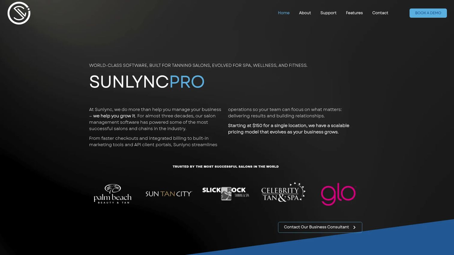 SunLync salon and spa management software homepage