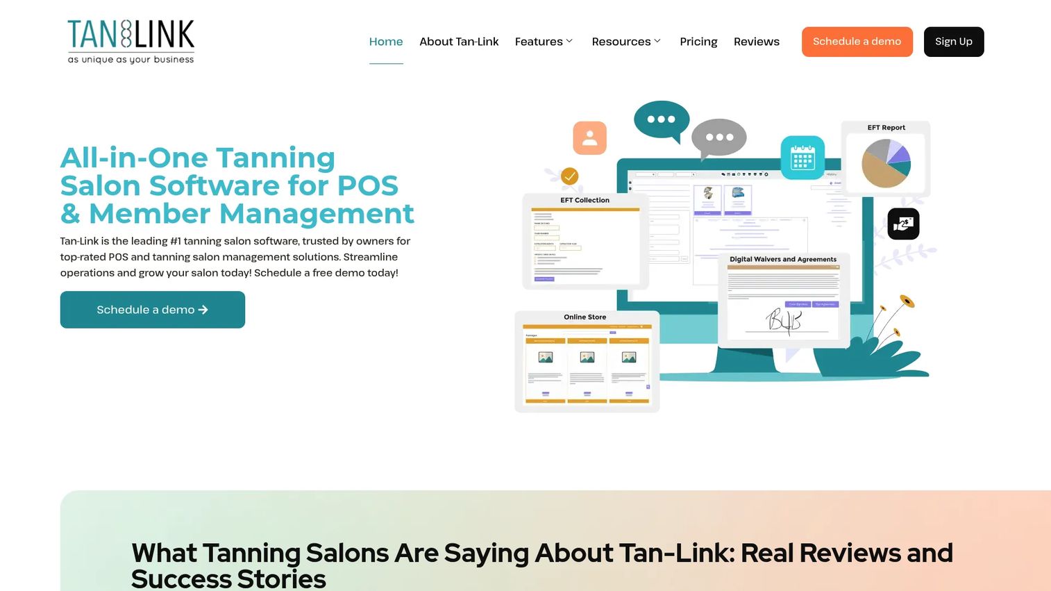 Tan-Link tanning salon software homepage