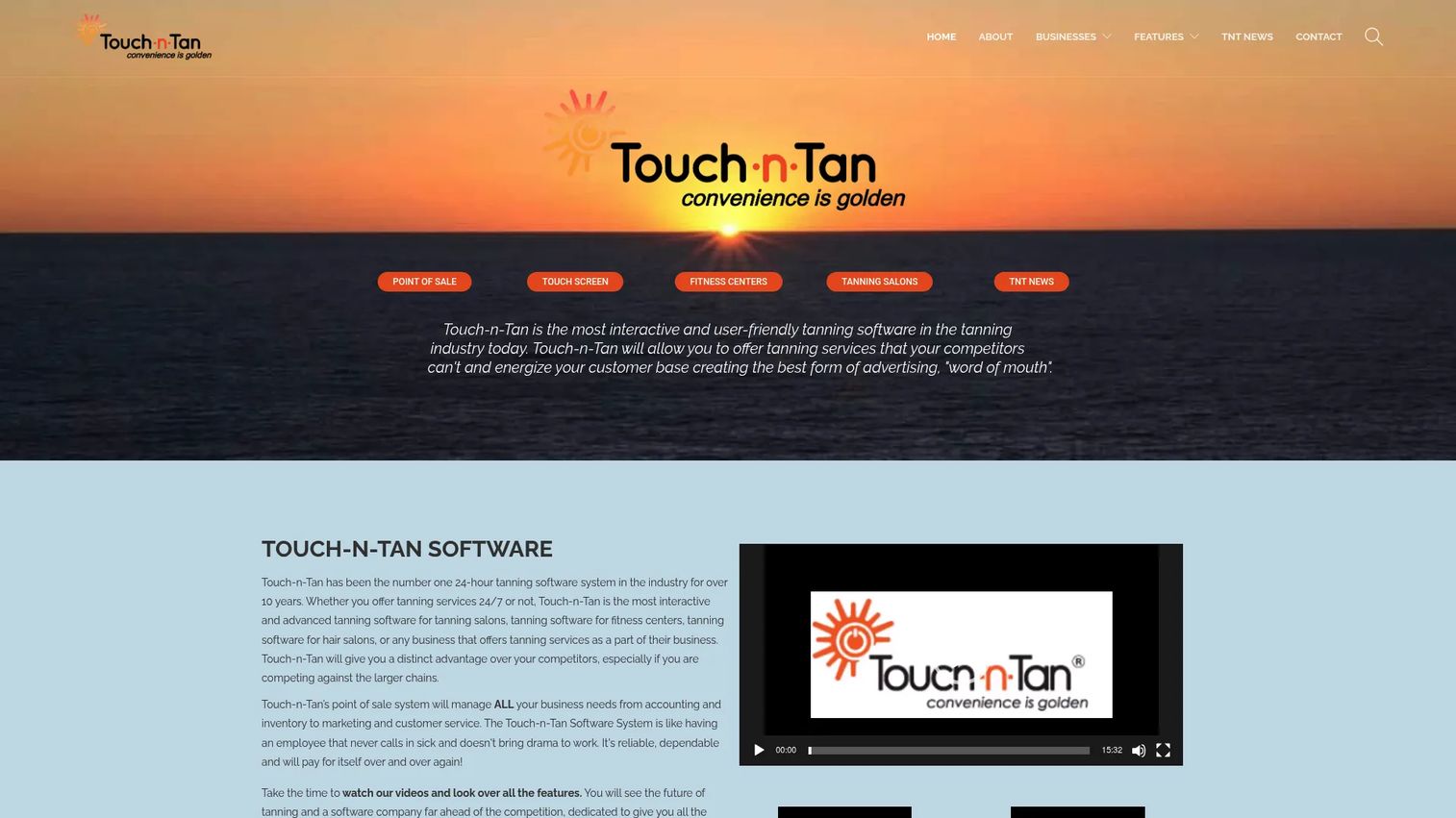 Touch-n-Tan tanning salon POS and touchscreen software homepage