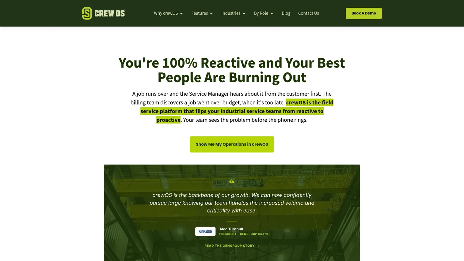 crewOS industrial field service management software homepage