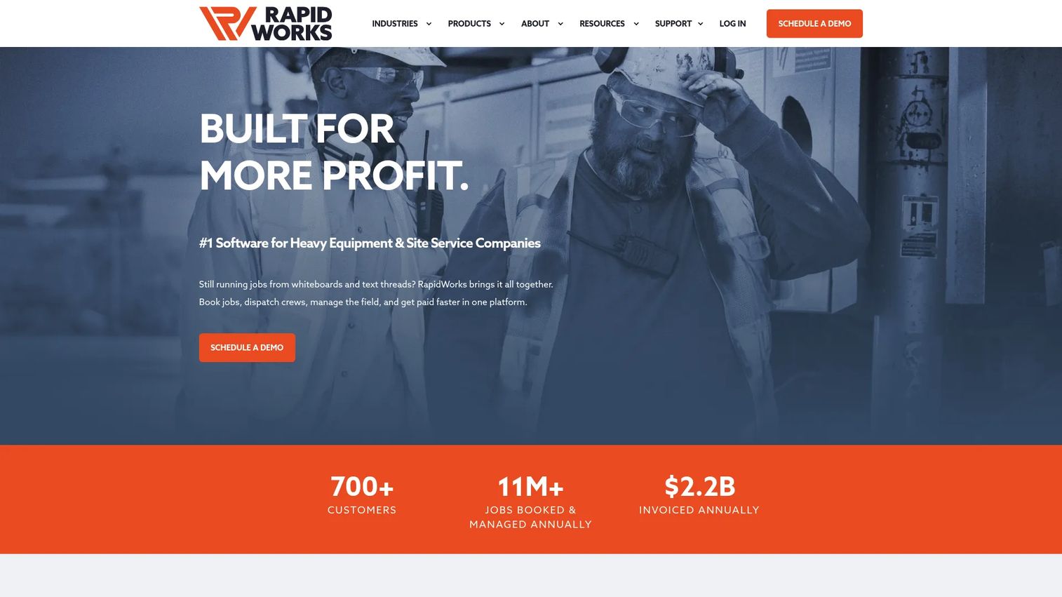 RapidWorks heavy equipment field management software homepage