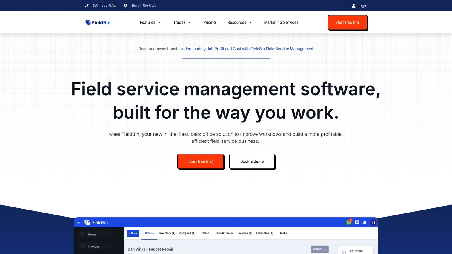 FieldBin field service management software interface