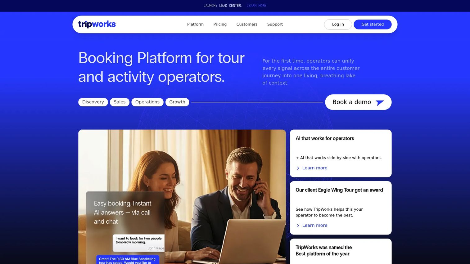 TripWorks reservation software homepage