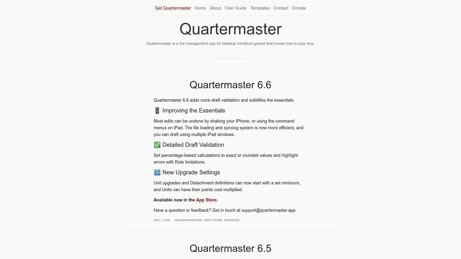 Quartermaster mobile management app homepage