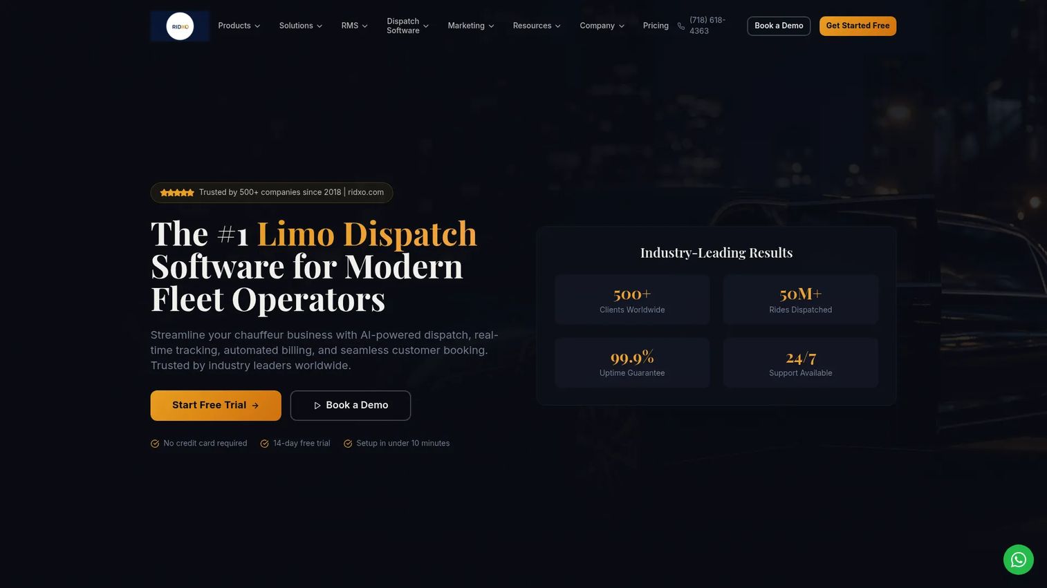 Ridxo limo and chauffeur dispatch software with AI auto-dispatch