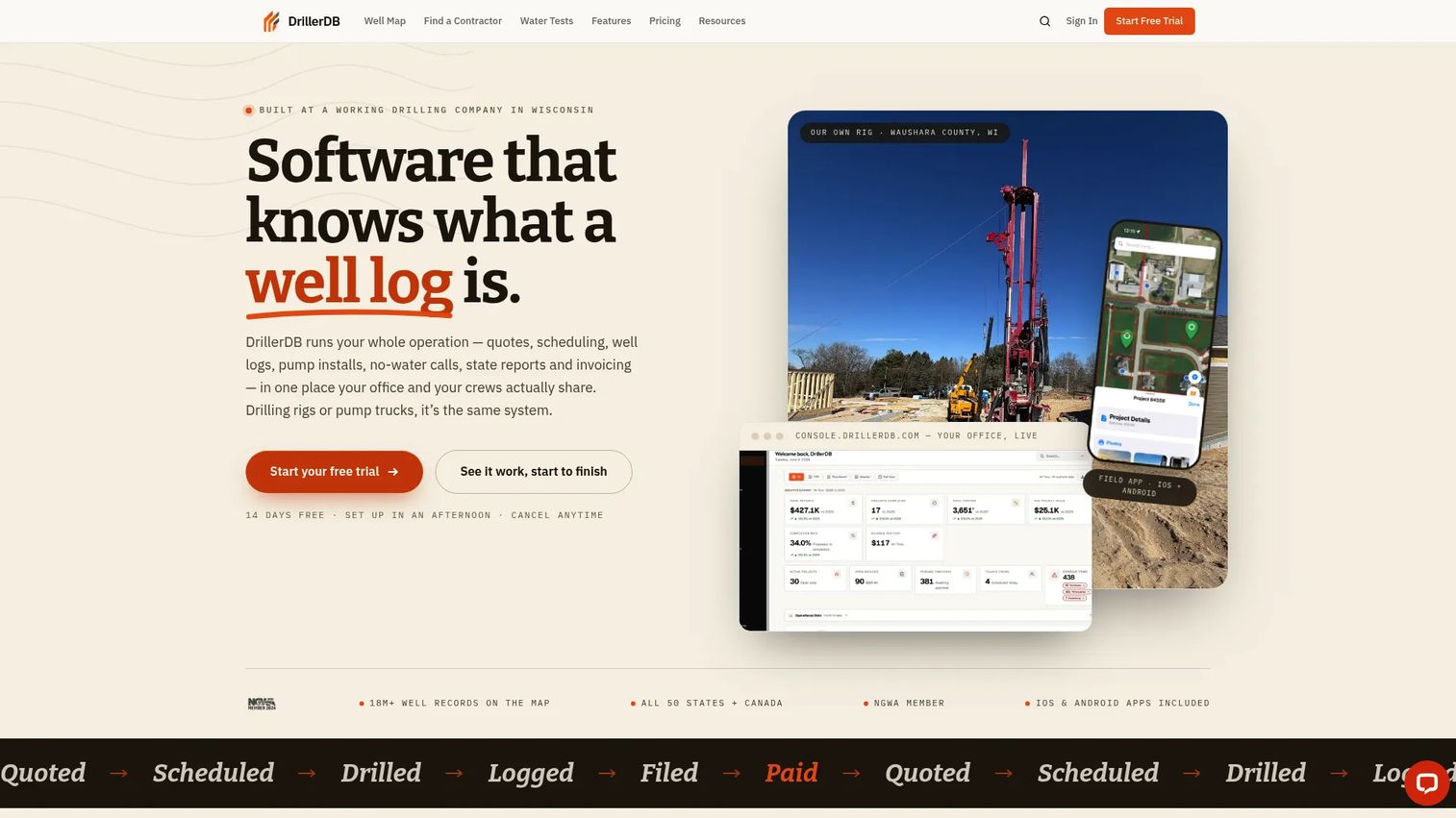 DrillerDB water well drilling software