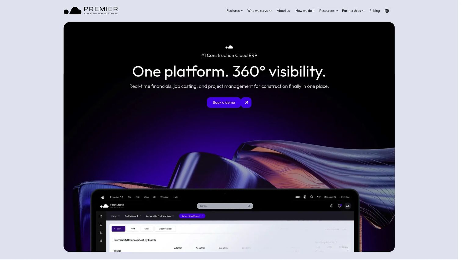 Jonas Premier cloud-based construction accounting and project management software homepage
