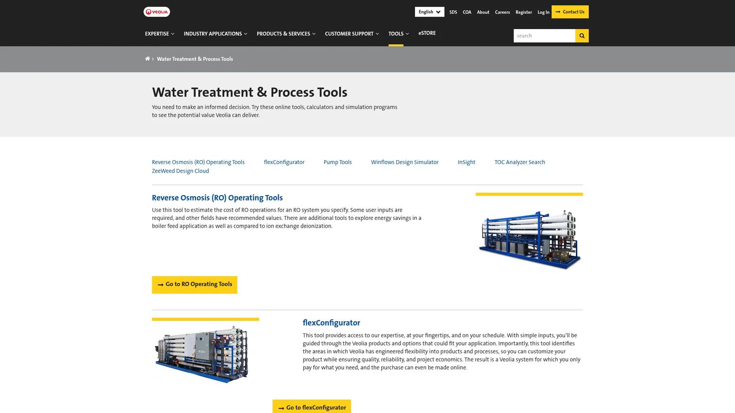 flexConfigurator water treatment system configuration tool on the Veolia website