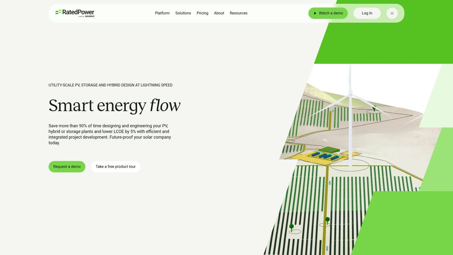 RatedPower utility-scale solar design software homepage