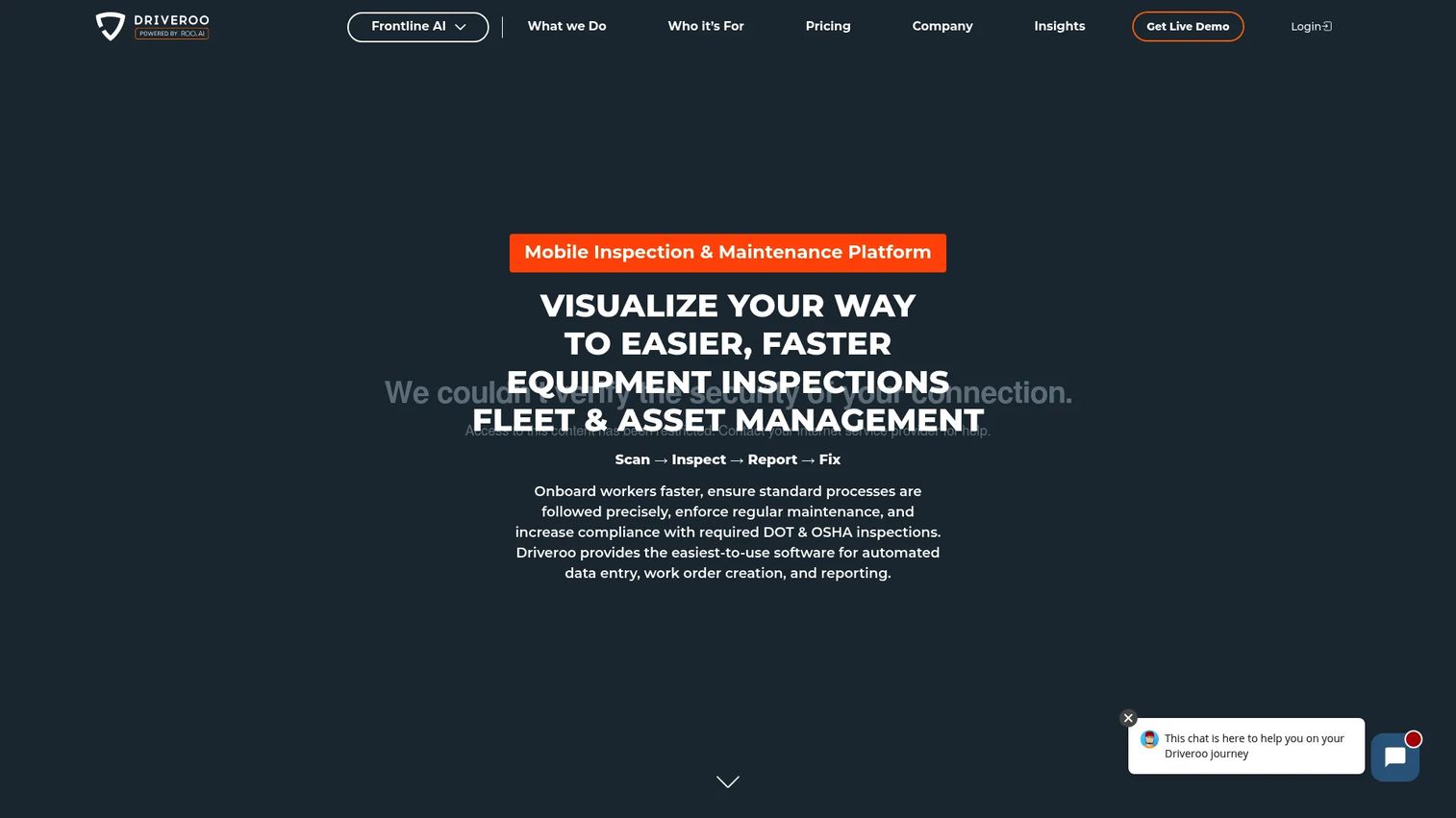 Driveroo digital inspection and asset management interface