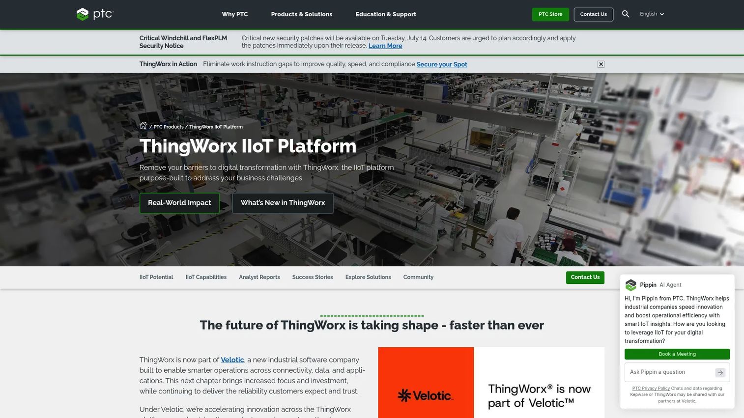 PTC ThingWorx industrial IoT platform product page