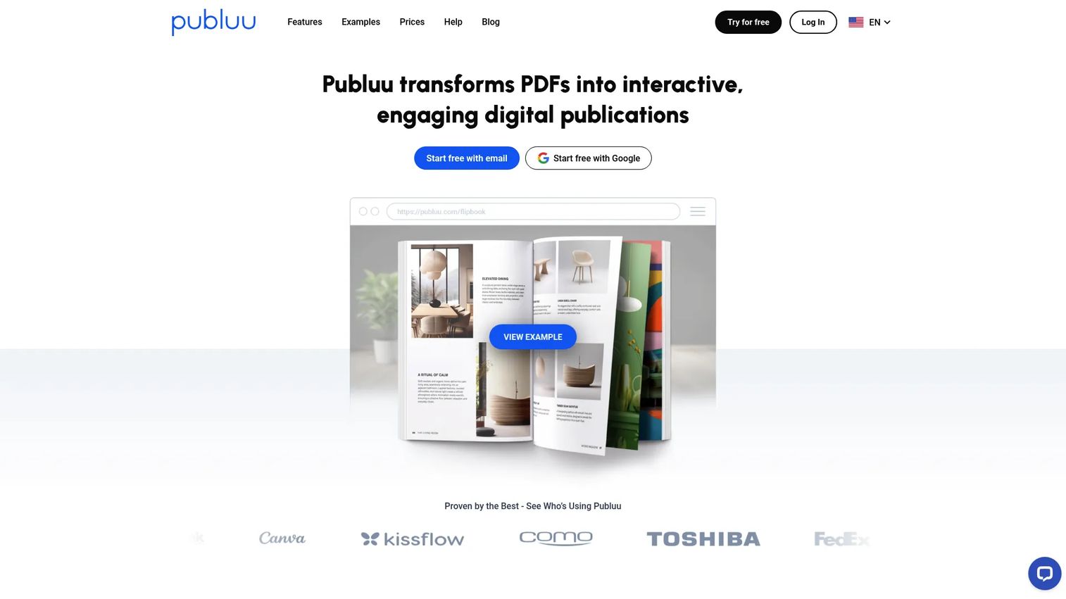 Publuu flipbook software homepage
