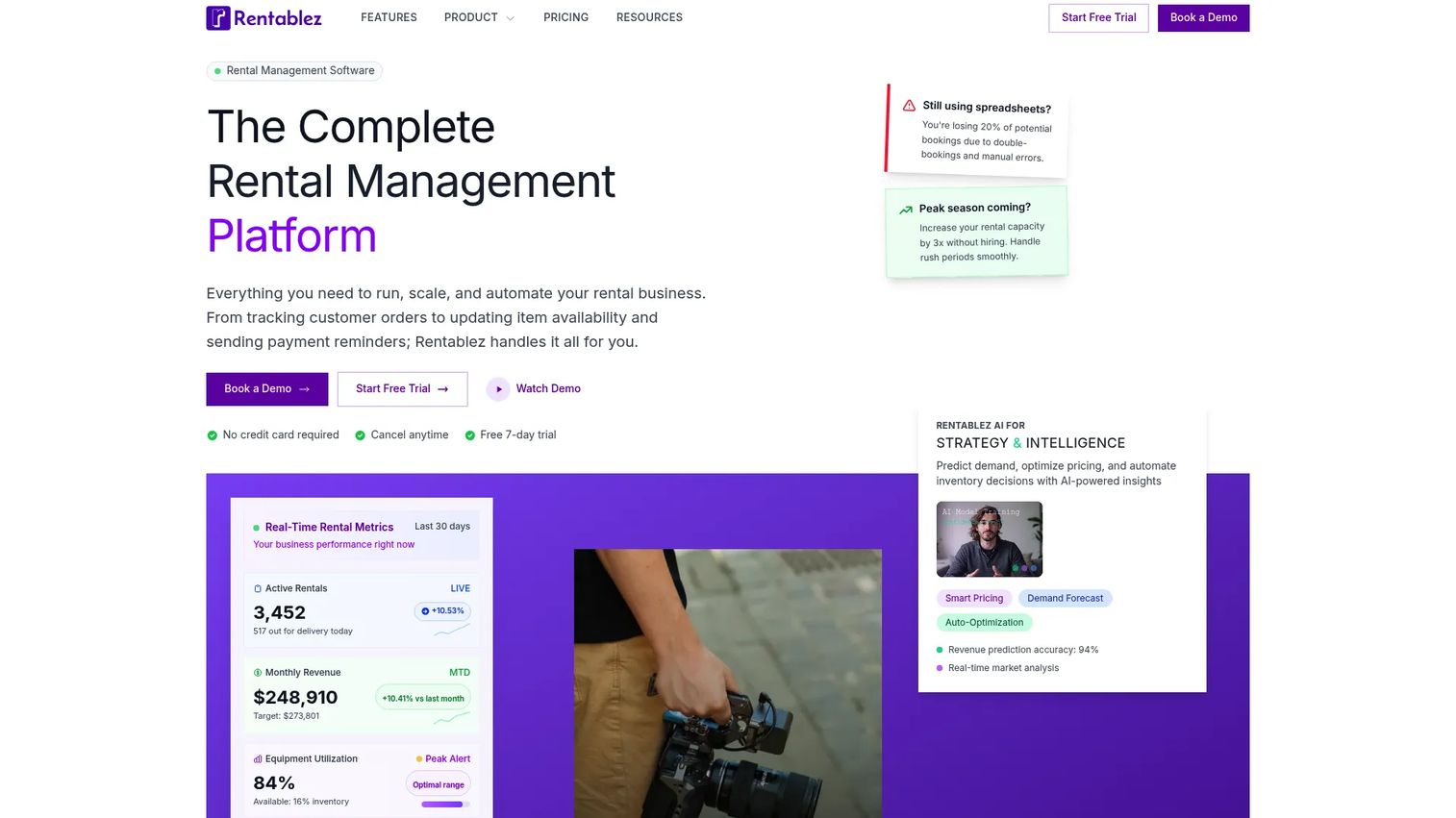 Rentablez camera rental management software