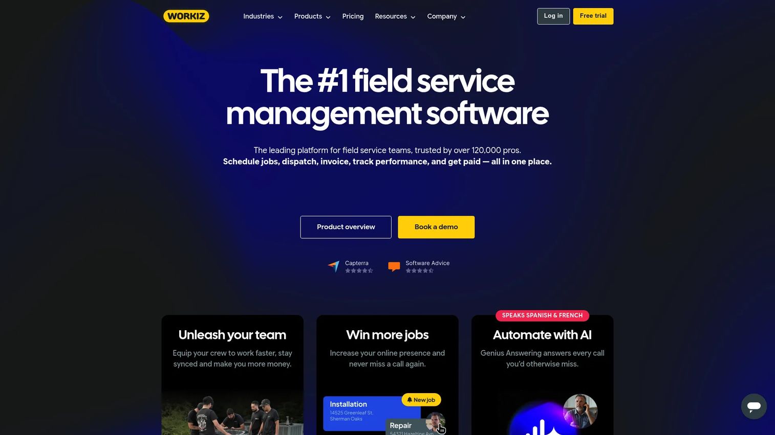 Workiz field service software homepage