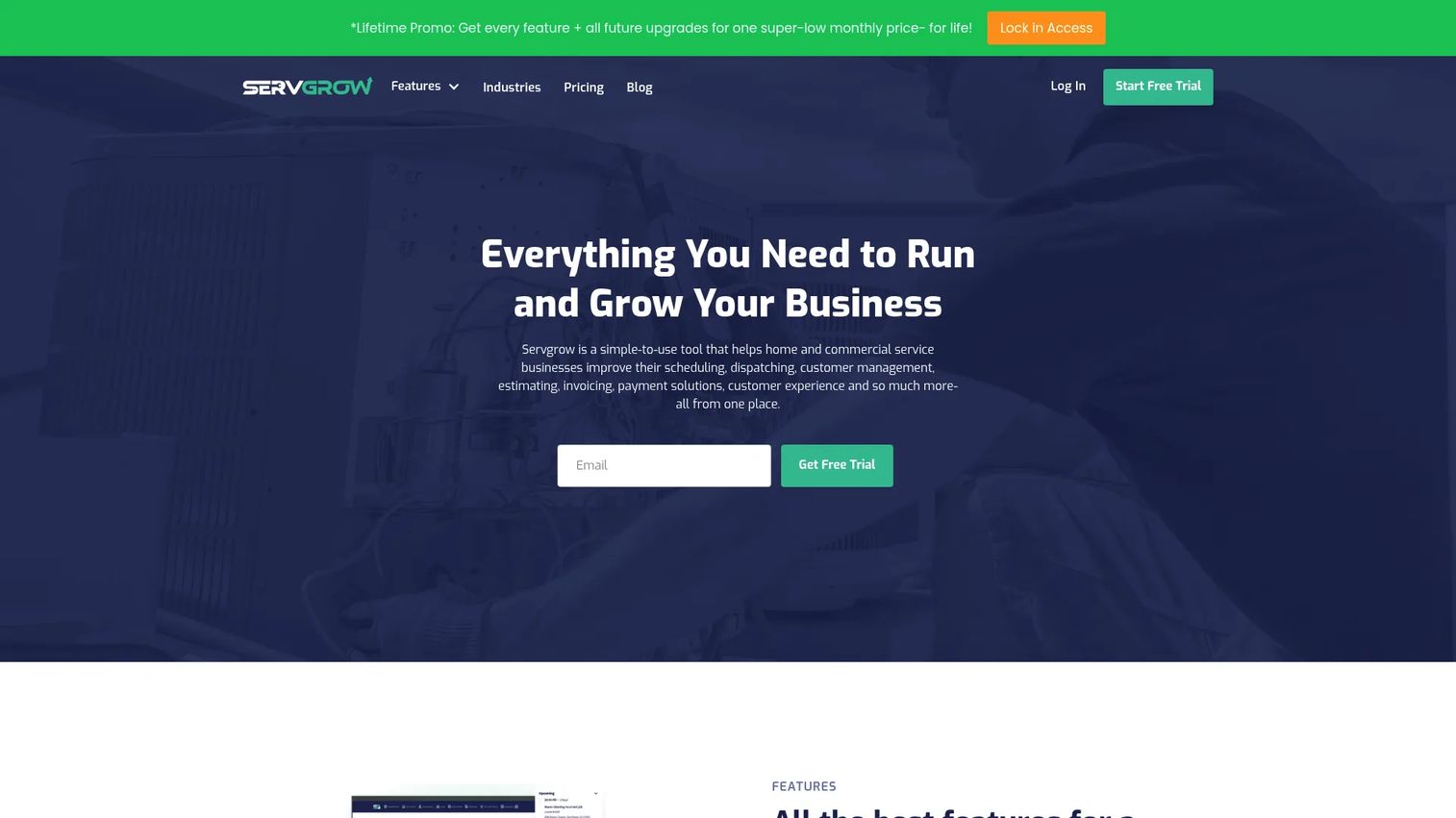 Servgrow field service software homepage