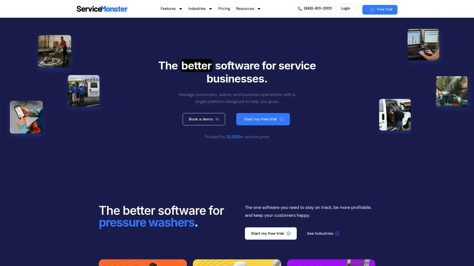 ServiceMonster carpet cleaning software homepage