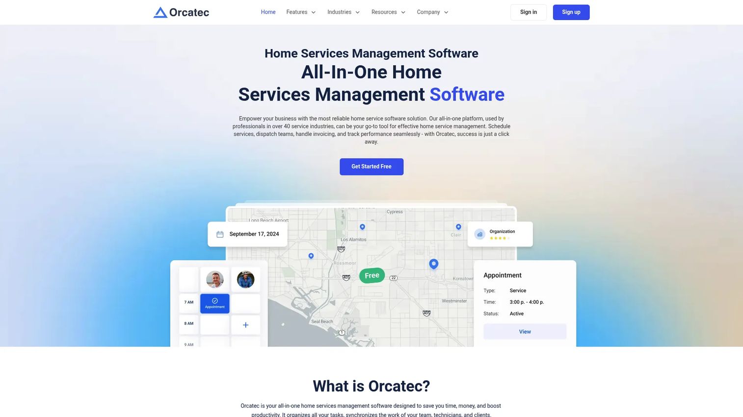 Orcatec home services management software homepage