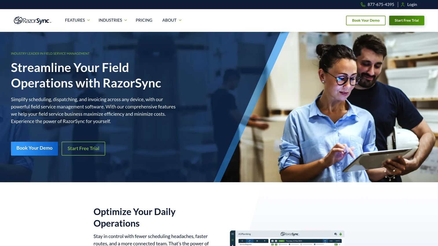 RazorSync field service management software homepage