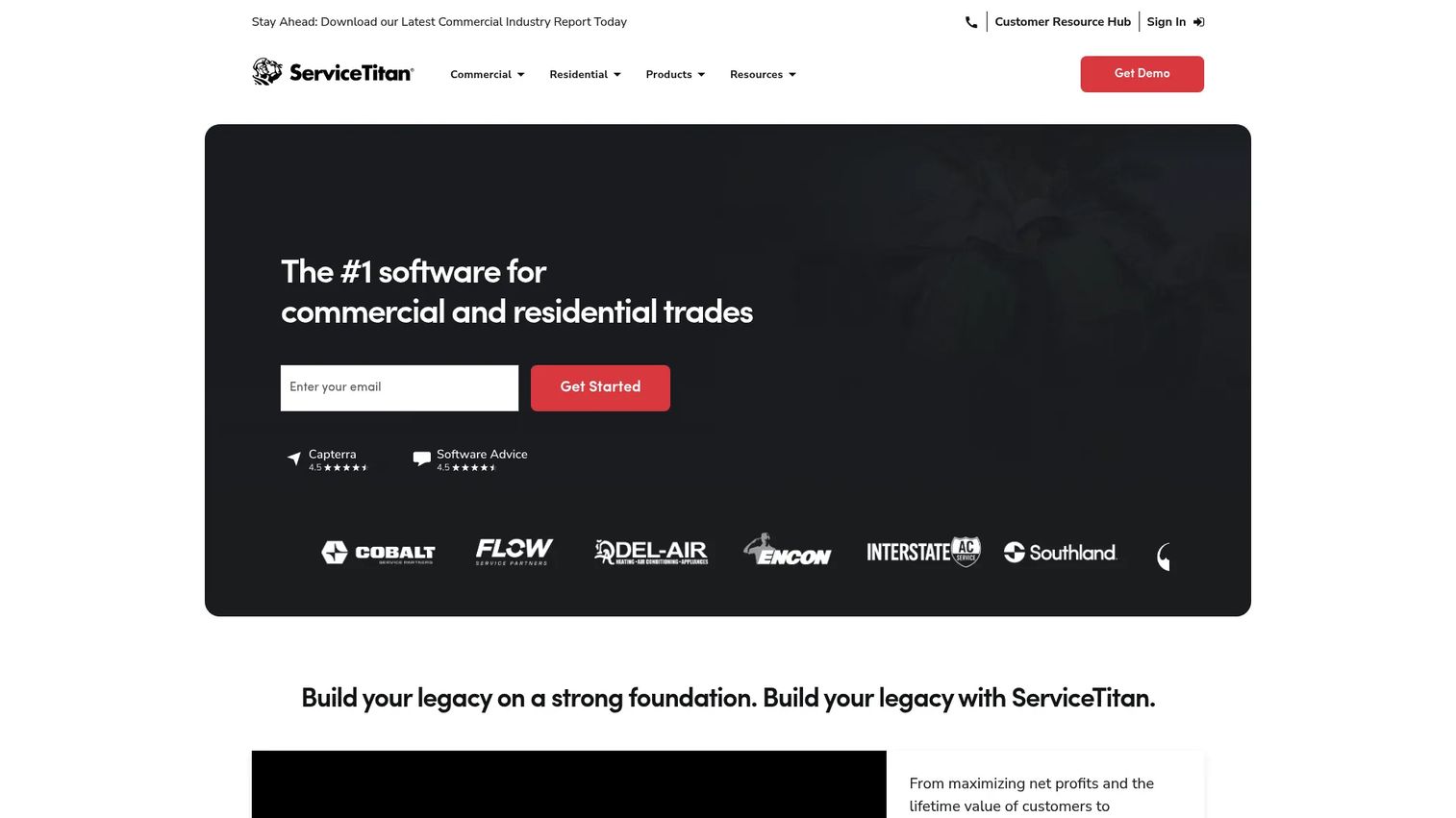 ServiceTitan contractor operating software homepage